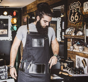 barber apron, barber wear, barber gear, full length barber apron, apron, barber apparel, bravenbearded apparel, salon apron, hair cutters apron, hair dressers apron, black apron