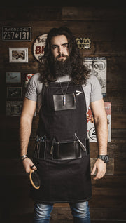 barber apron, barber wear, barber gear, full length barber apron, apron, barber apparel, bravenbearded apparel, salon apron, hair cutters apron, hair dressers apron, black apron