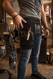 barber apron, barber wear, barber gear, waist length barber apron, apron, barber apparel, bravenbearded apparel, salon apron, hair cutters apron, hair dressers apron, black apron
