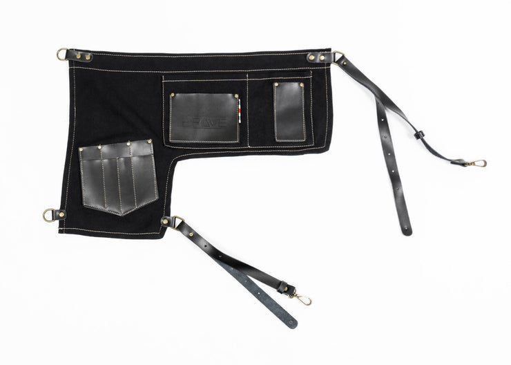 barber apron, barber wear, barber gear, waist length barber apron, apron, barber apparel, bravenbearded apparel, salon apron, hair cutters apron, hair dressers apron, black apron